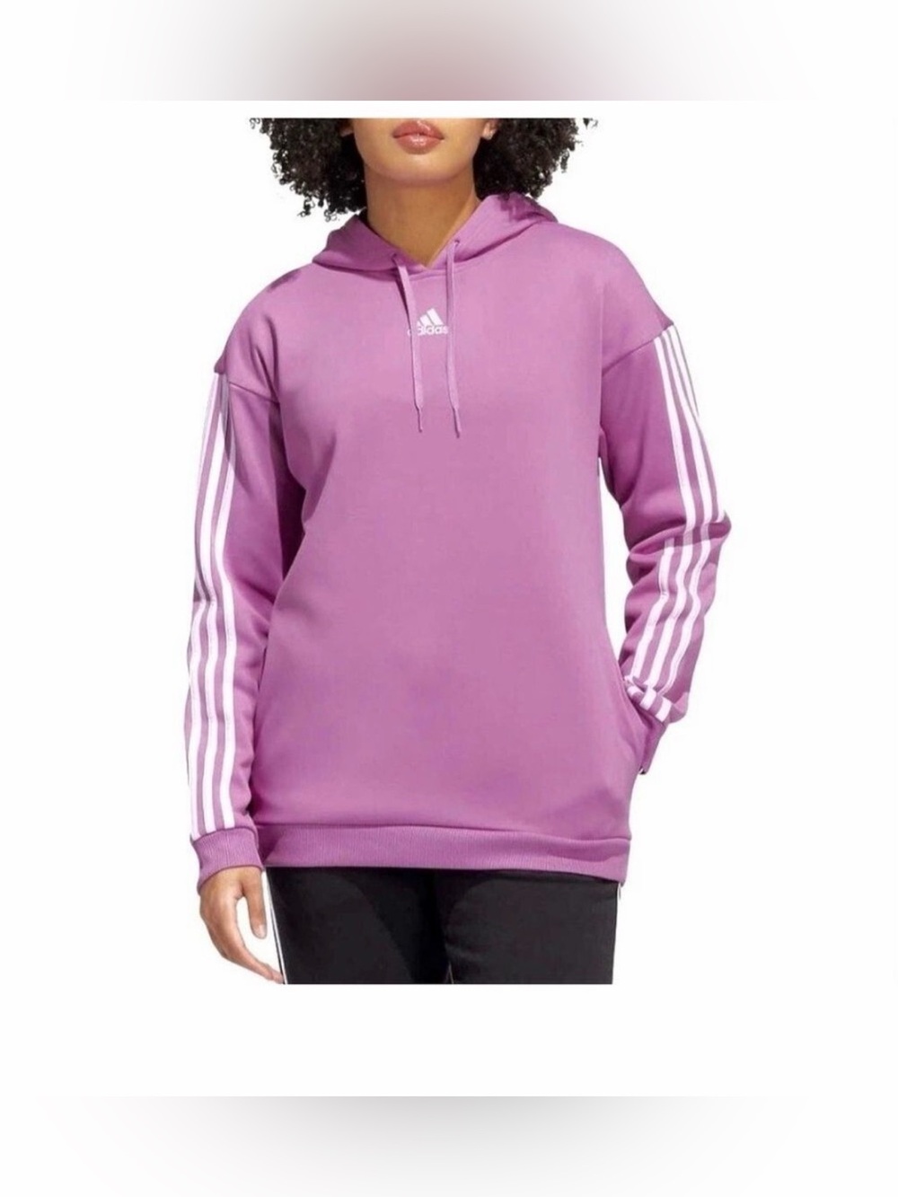 adidas Pink Hooded Sweatshirt with White Logo and Stripes